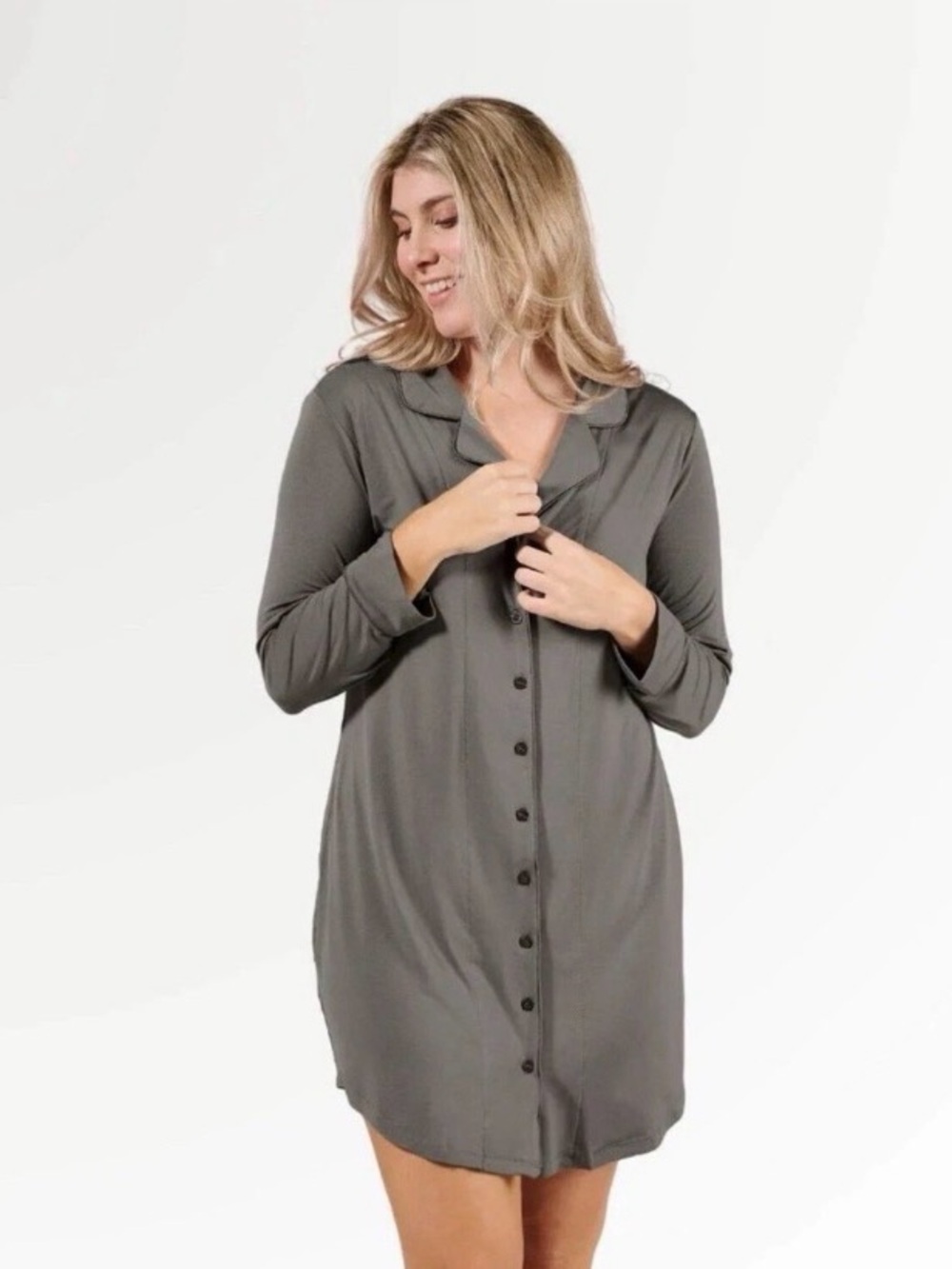 Faceplant Dreams Bamboo Boyfriend Nightshirt Gray Long Sleeve Sleep Womens Large